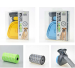 Foldable dog pooper scooper bundle with waste bags, grey large size