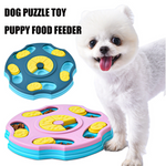 Blue dog slow feeder puzzle toy side profile with food dispensing design
