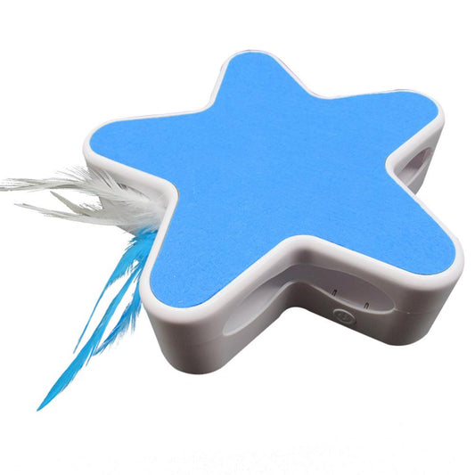 Indoor cat playing with automatic spinning feather wand turntable toy